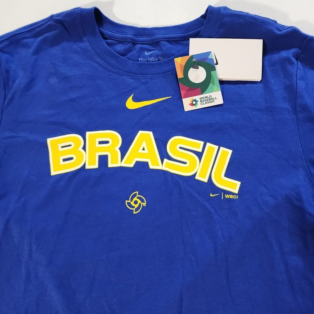 Nike World Baseball Classic Brasil T-Shirt Mens Small Blue WBC Graphic Tee NEW‎